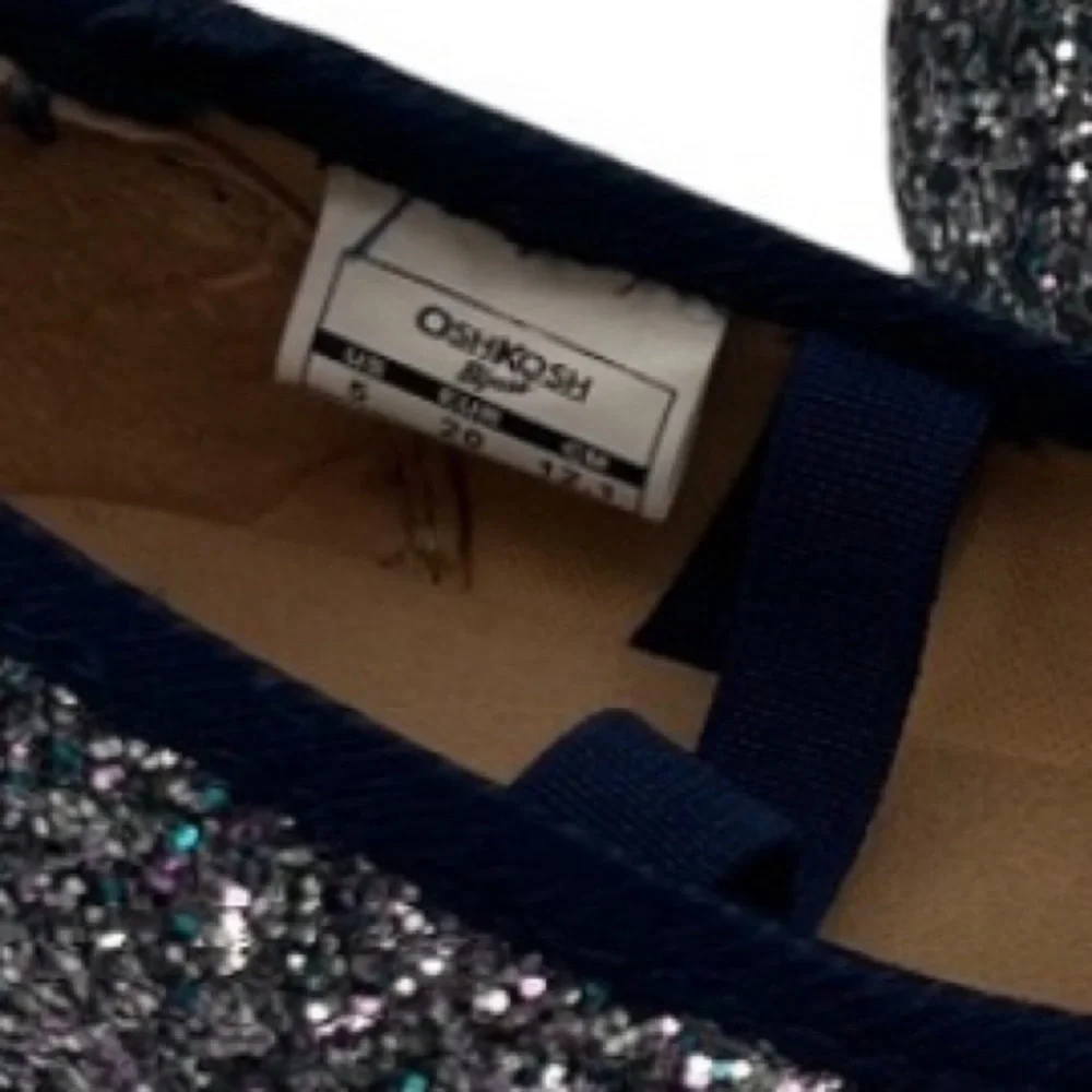 OshKosh B'gosh Blue Purple Glitter Slip On Mary Jane Shoes Size 5 Girl's